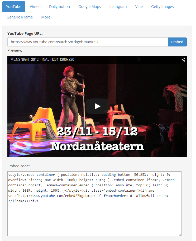 Embedd video clip responsively